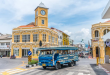 Old Town Phuket and local bus in the morning